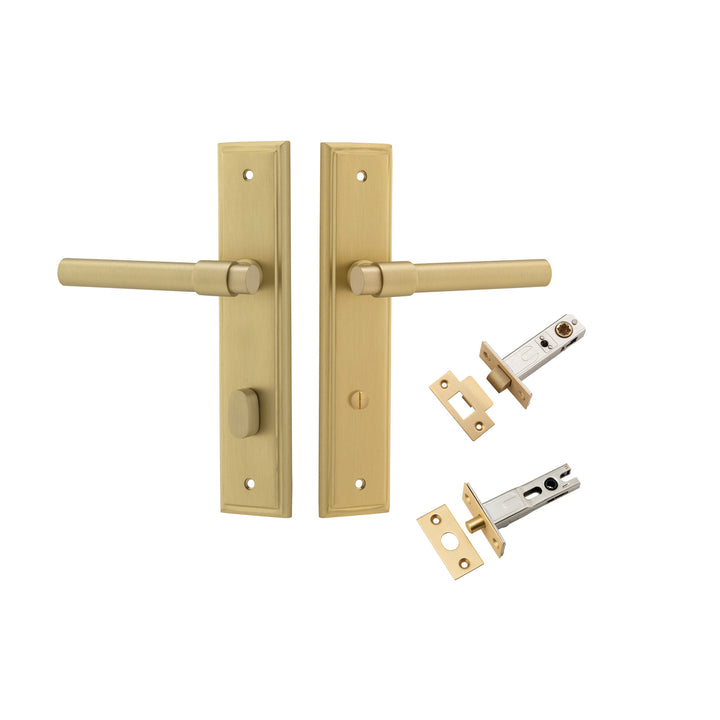 Helsinki Lever - Stepped Backplate Privacy Kit with Privacy Turn Brushed Gold PVD