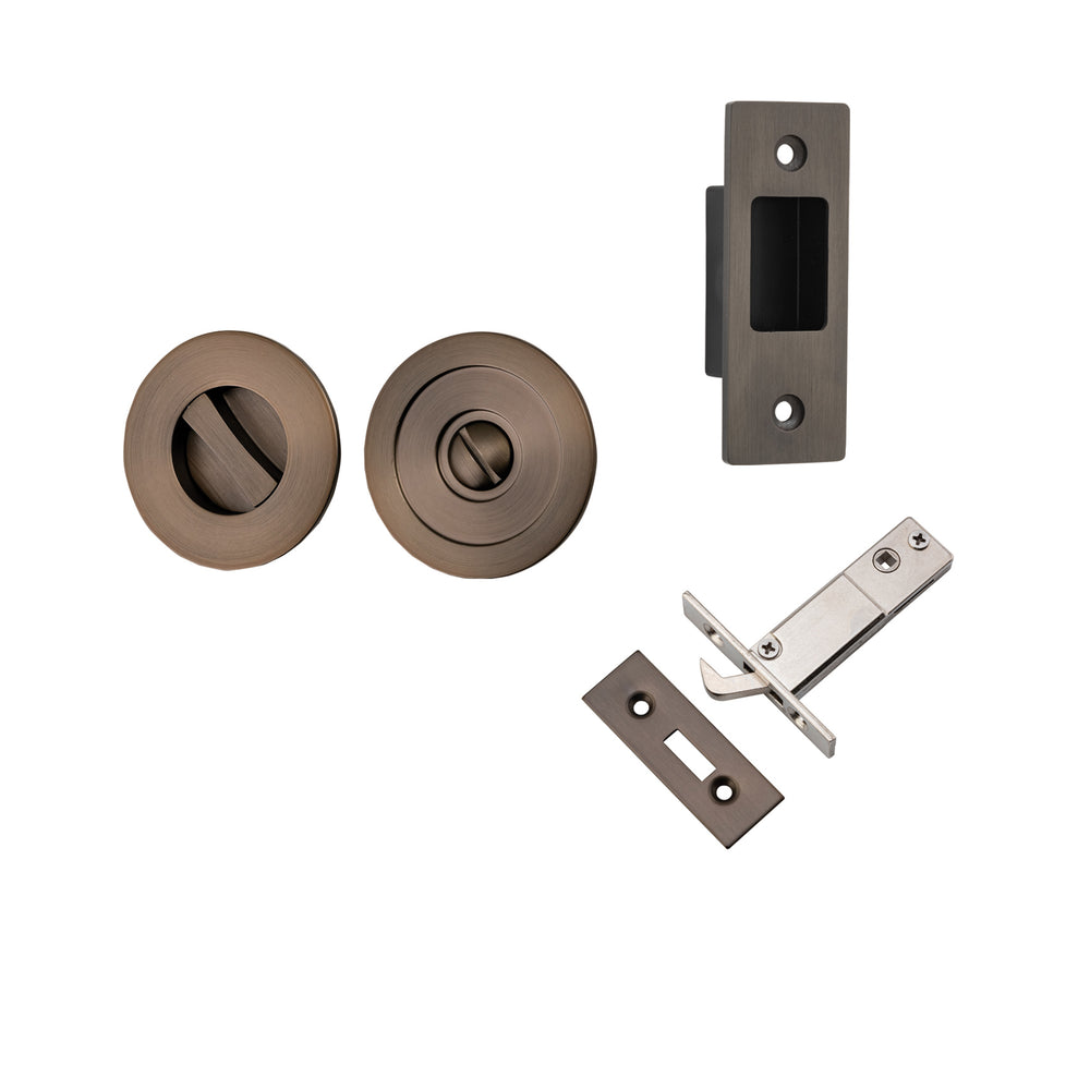 Round Sliding Door Pull Privacy Kit with Inbuilt Privacy Turn Signature Brass
