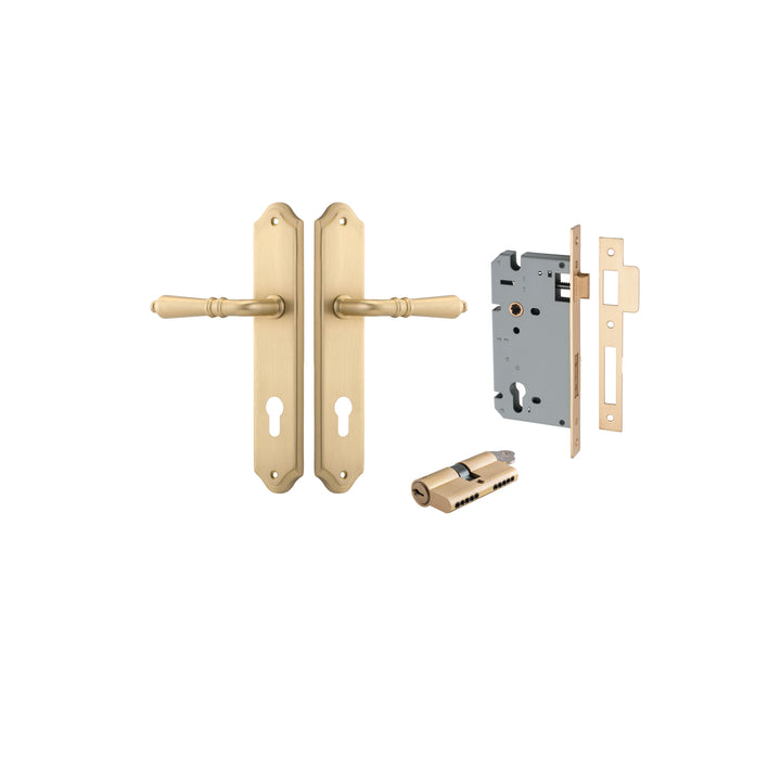 Sarlat Lever - Shouldered Backplate Entrance Kit with High Security Lock Brushed Brass