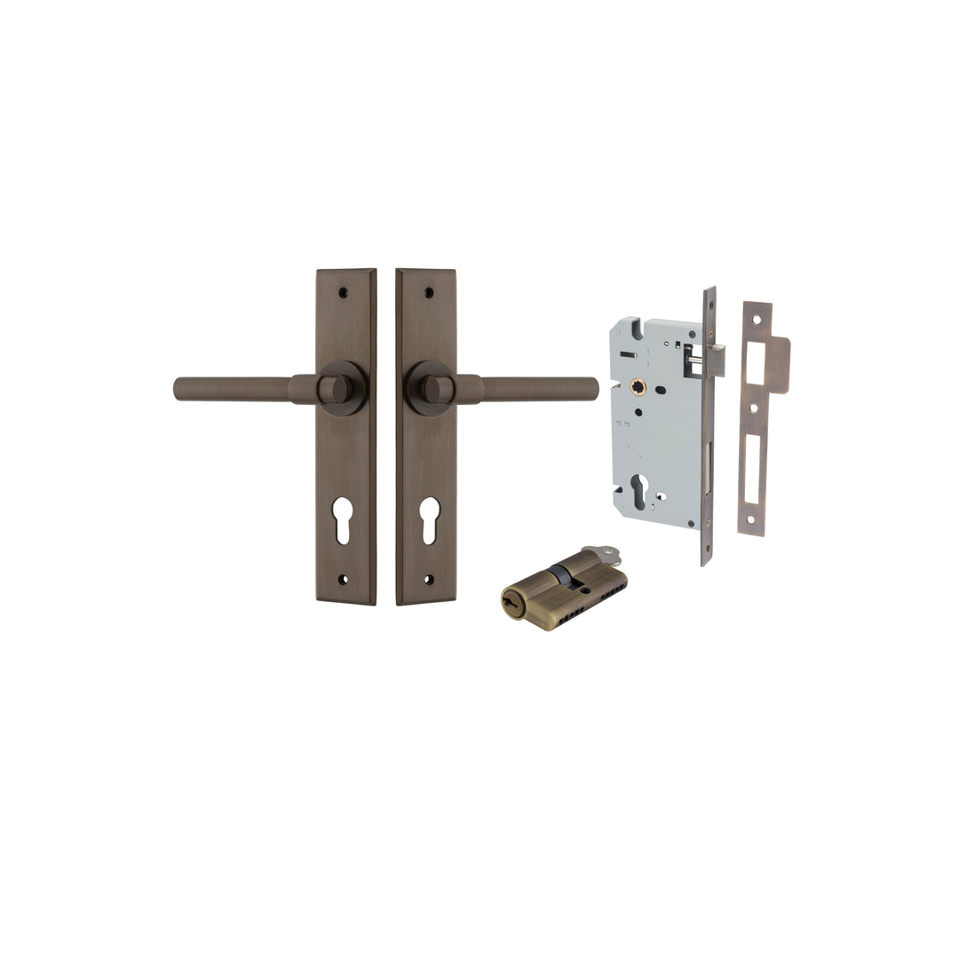 Helsinki Lever - Chamfered Backplate Entrance Kit with High Security Lock Signature Brass