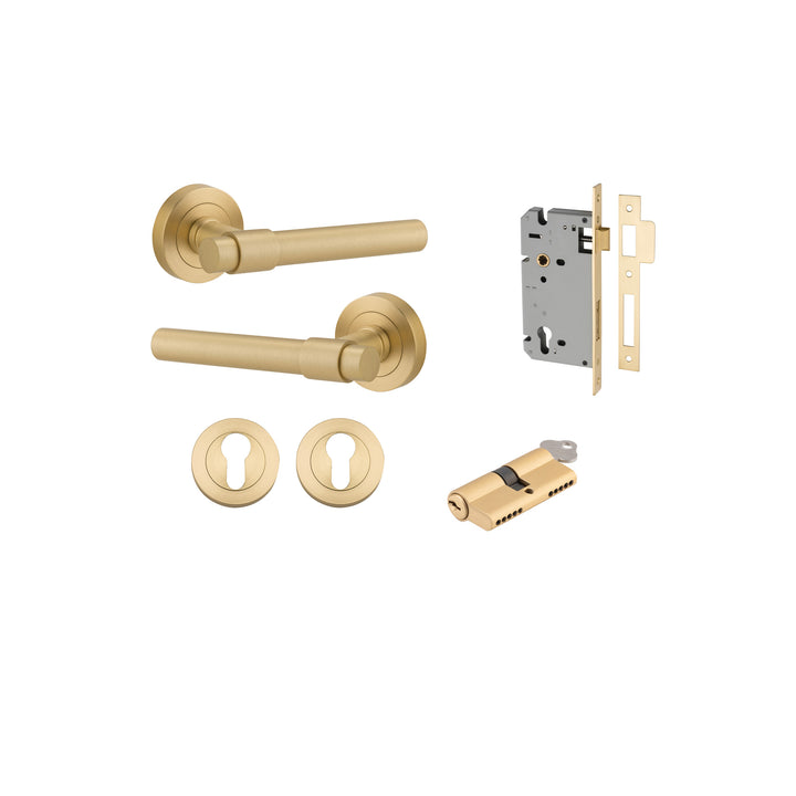 Helsinki Lever - Round Rose Entrance Kit with Separate High Security Lock Brushed Gold PVD