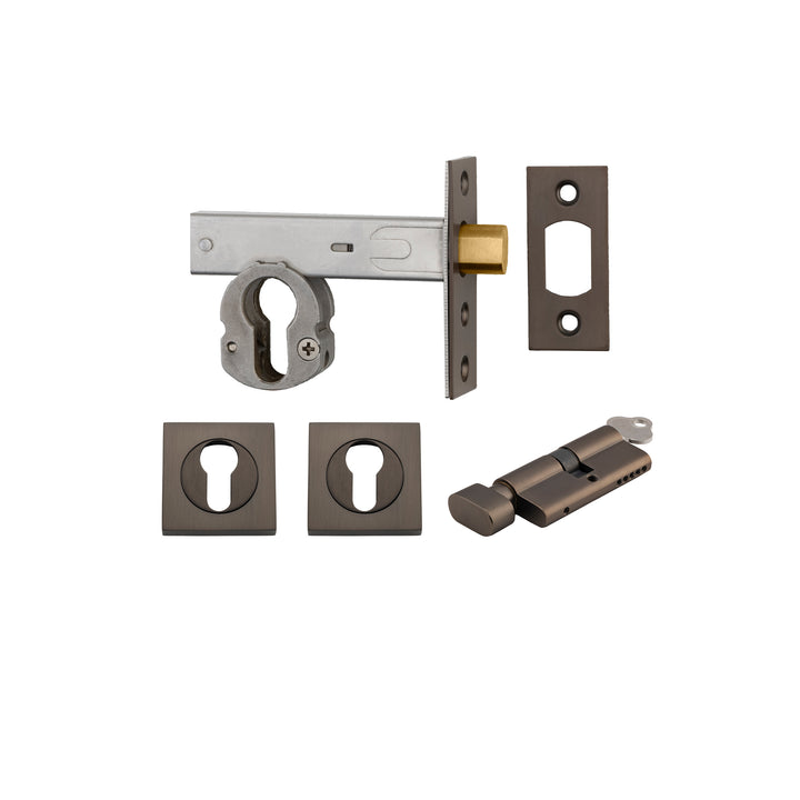 Euro Mortice Deadbolt Kit - 60mm Backset with Square Euro Escutcheon Key/Thumb Signature Brass