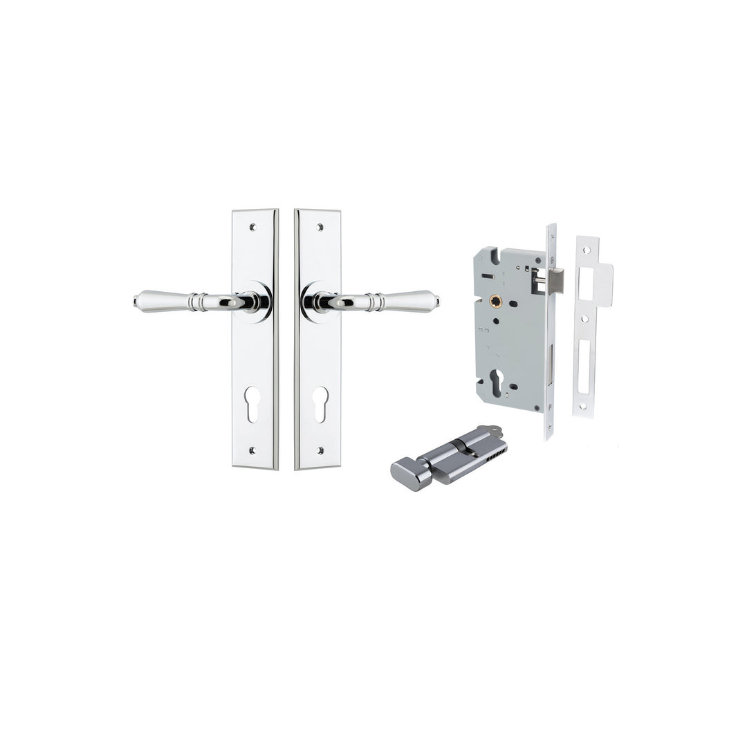 Sarlat Lever - Chamfered Backplate Entrance Kit with High Security Lock Polished Chrome