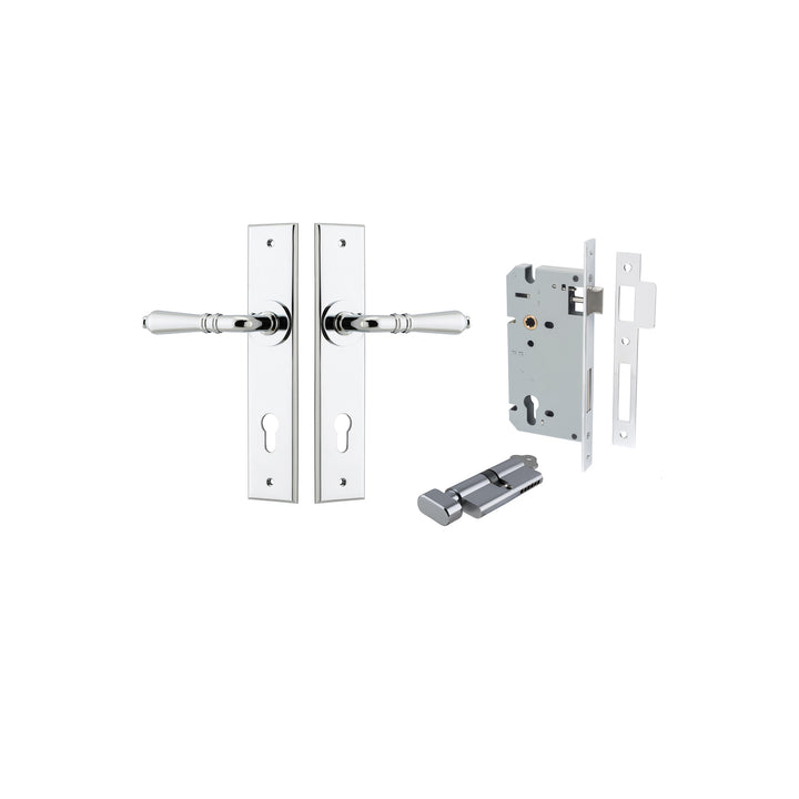 Sarlat Lever - Chamfered Backplate Entrance Kit with High Security Lock Polished Chrome