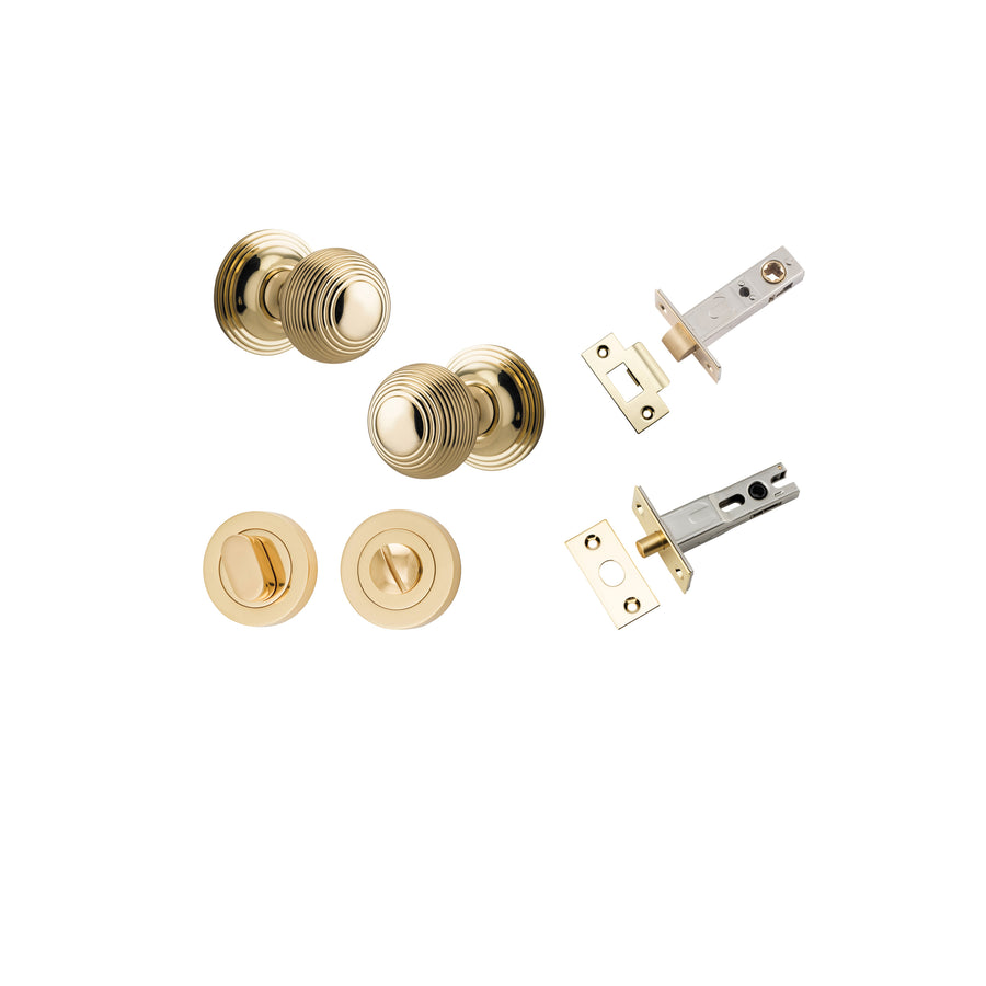 Guildford Knob - Round Rose Privacy Kit with Separate Privacy Turn Polished Brass