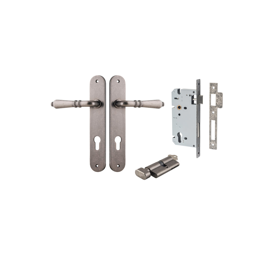 Sarlat Lever - Oval Backplate Entrance Kit with High Security Lock Distressed Nickel