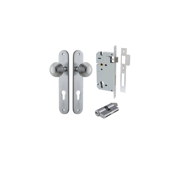 Guildford Knob - Oval Backplate Entrance Kit with High Security Lock Brushed Chrome