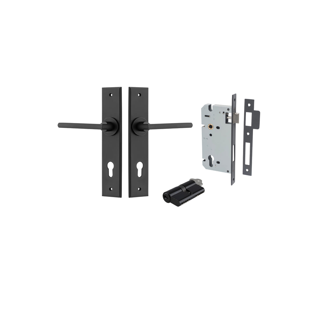 Baltimore Lever - Chamfered Backplate Entrance Kit with High Security Lock Matt Black