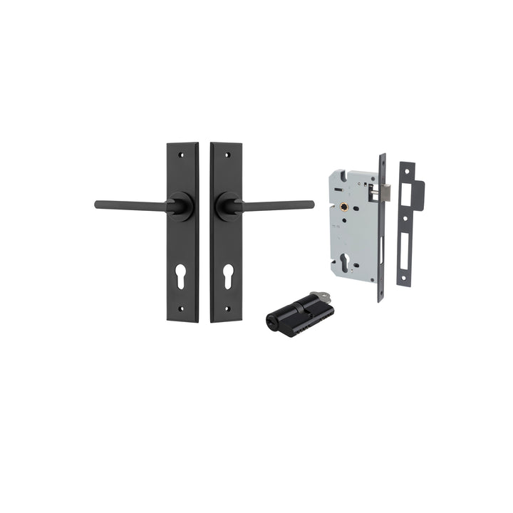 Baltimore Lever - Chamfered Backplate Entrance Kit with High Security Lock Matt Black