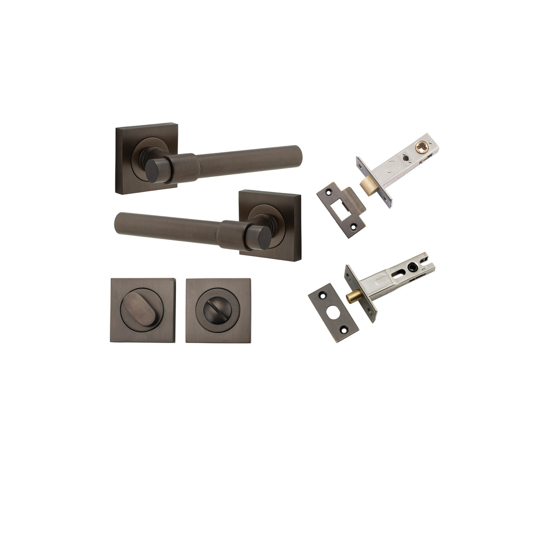 Helsinki Lever - Square Rose Privacy Kit with Separate Privacy Turn Signature Brass