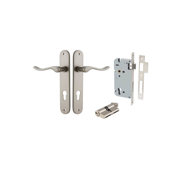 Stirling Lever - Oval Backplate Entrance Kit with High Security Lock Satin Nickel