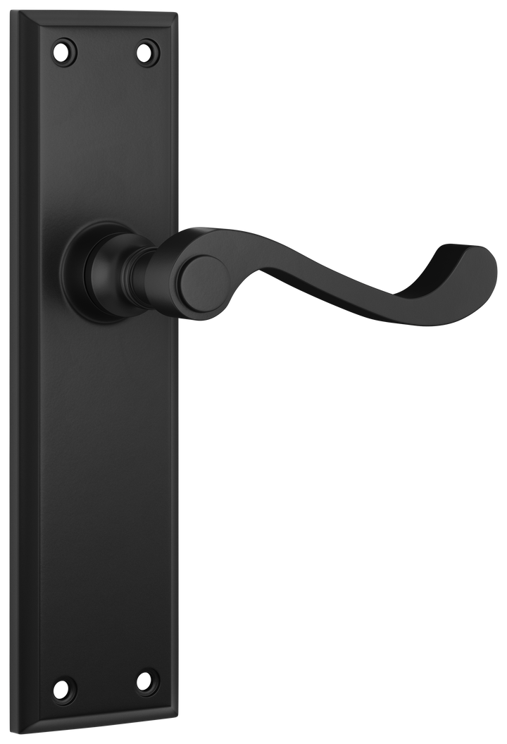 Door Lever Milton Latch Pair Matt Black H200xW50xP68mm
