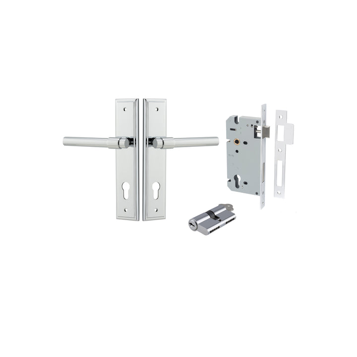 Helsinki Lever - Stepped Backplate Entrance Kit with High Security Lock Polished Chrome
