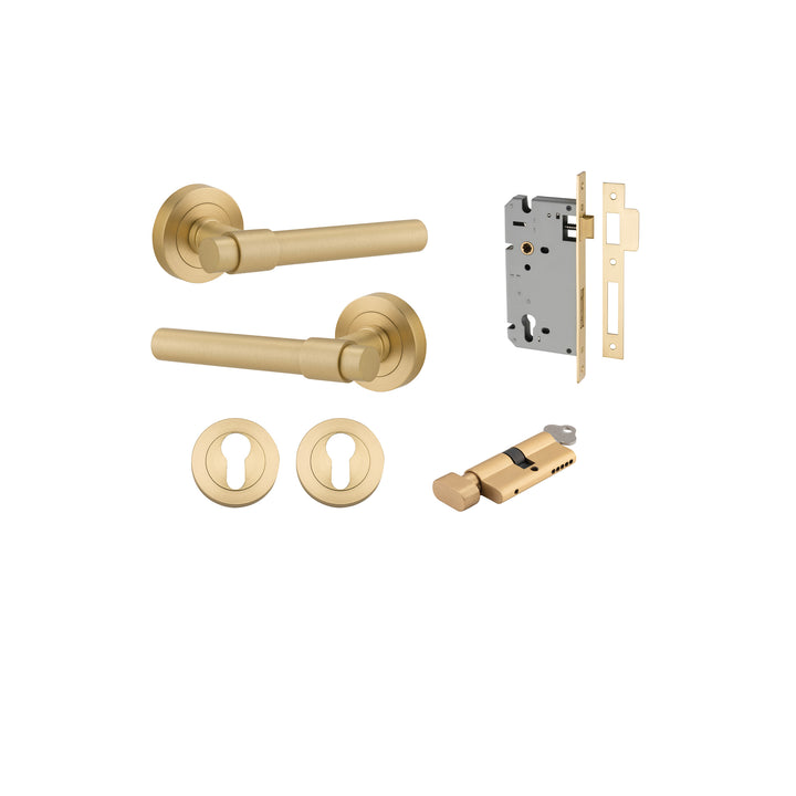 Helsinki Lever - Round Rose Entrance Kit with Separate High Security Lock Brushed Gold PVD