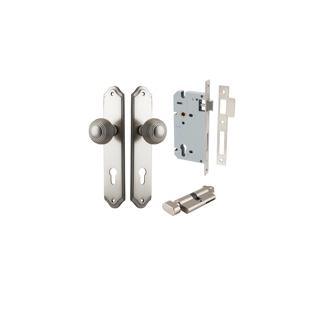 Guildford Knob - Shouldered Backplate Entrance Kit with High Security Lock Satin Nickel