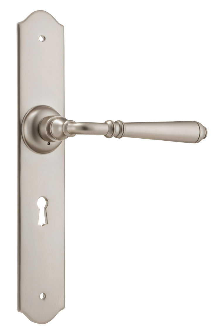 Door Lever Reims Lock Pair Satin Nickel H240xW43xP70mm