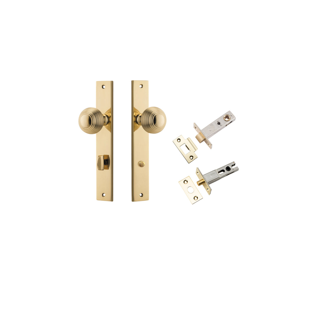 Guildford Knob - Rectangular Backplate Privacy Kit with Privacy Turn Polished Brass