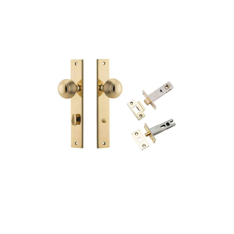 Guildford Knob - Rectangular Backplate Privacy Kit with Privacy Turn Polished Brass