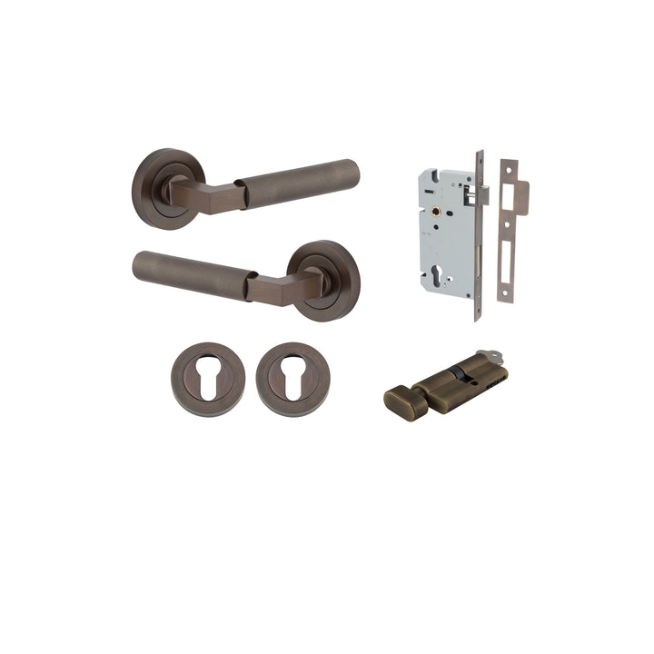 Brunswick Lever - Round Rose Entrance Kit with High Security Lock Signature Brass