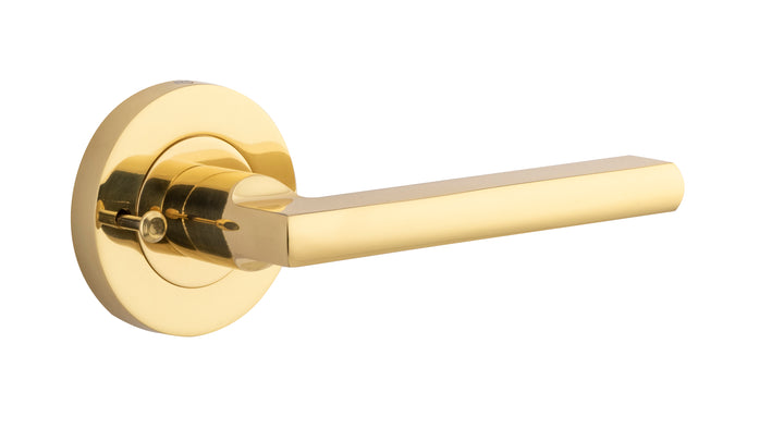 Baltimore Lever - Round Rose (Inbuilt Privacy) Polished Brass