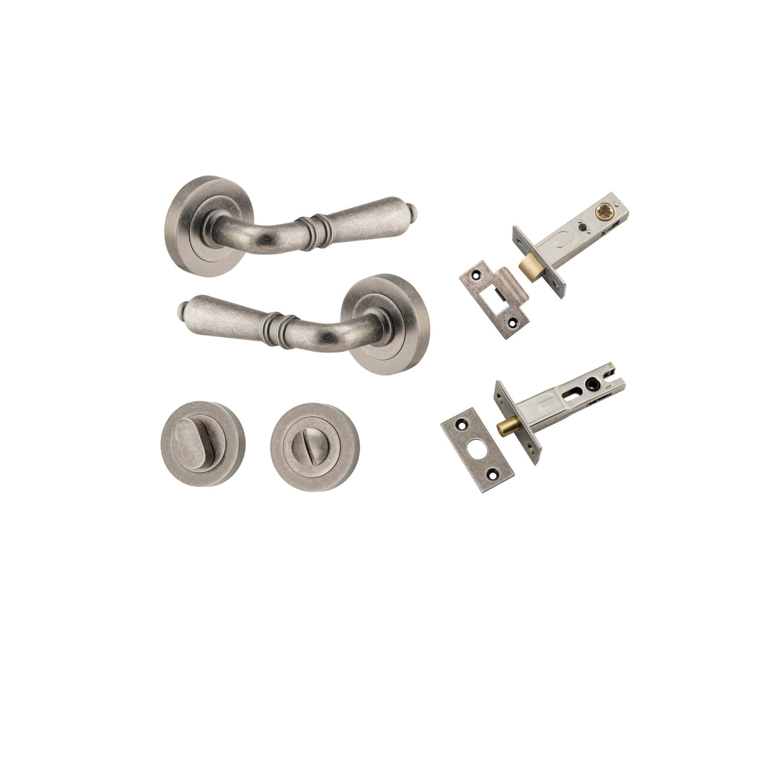 Sarlat Lever - Round Rose Privacy Kit with Separate Privacy Turn Distressed Nickel