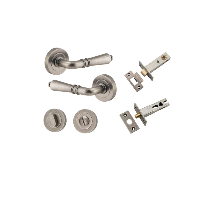 Sarlat Lever - Round Rose Privacy Kit with Separate Privacy Turn Distressed Nickel