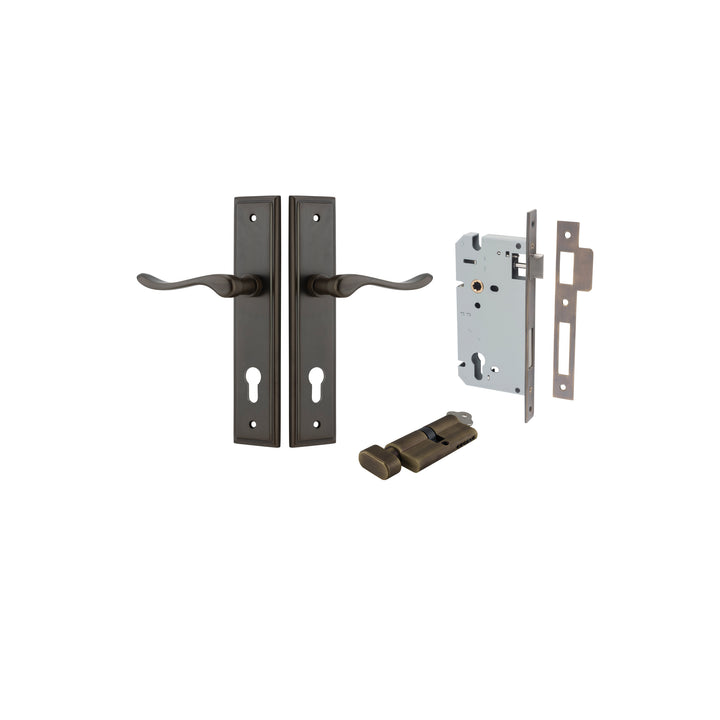 Stirling Lever - Stepped Backplate Entrance Kit with High Security Lock Signature Brass