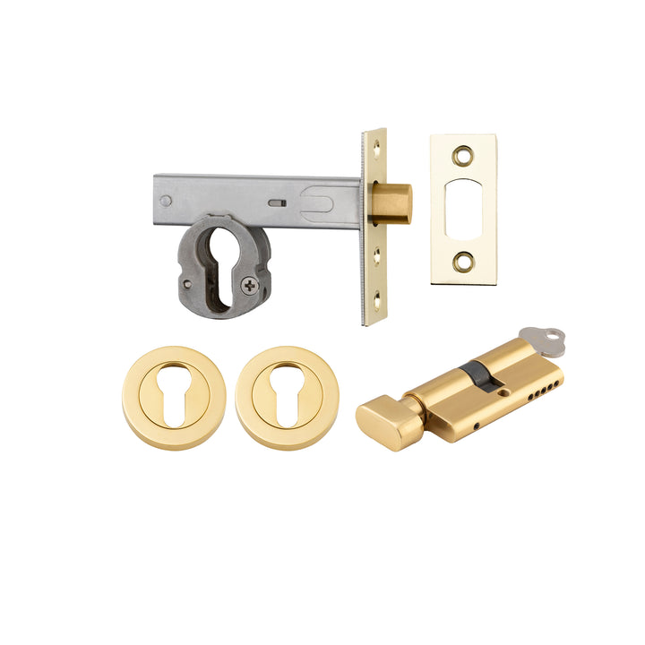 Euro Mortice Deadbolt Kit - 60mm Backset with Round Euro Escutcheon Key/Thumb Polished Brass