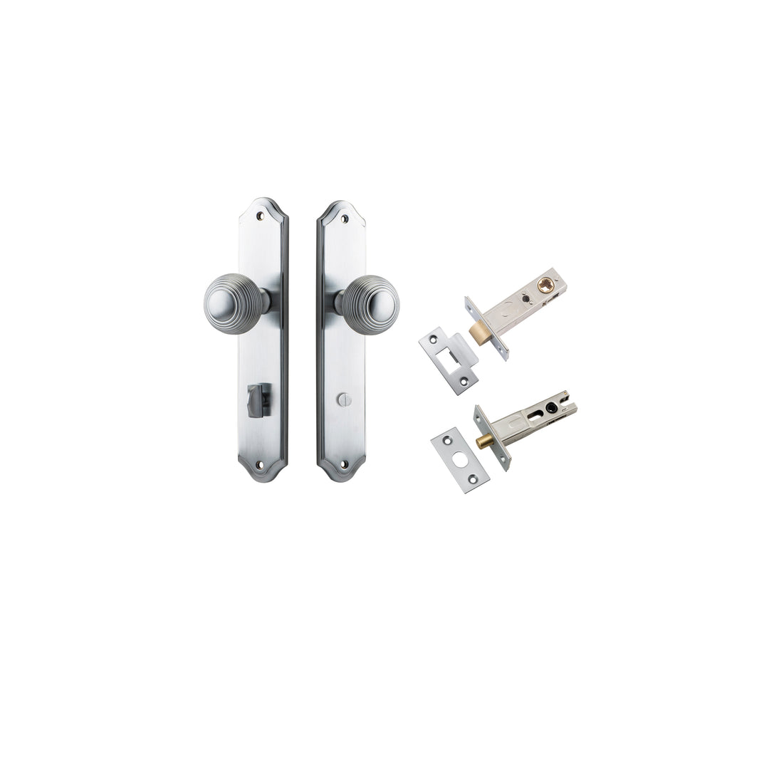 Guildford Knob - Shouldered Backplate Privacy Kit with Privacy Turn Brushed Chrome