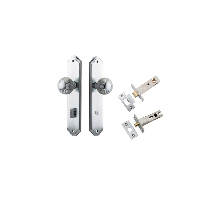 Guildford Knob - Shouldered Backplate Privacy Kit with Privacy Turn Brushed Chrome