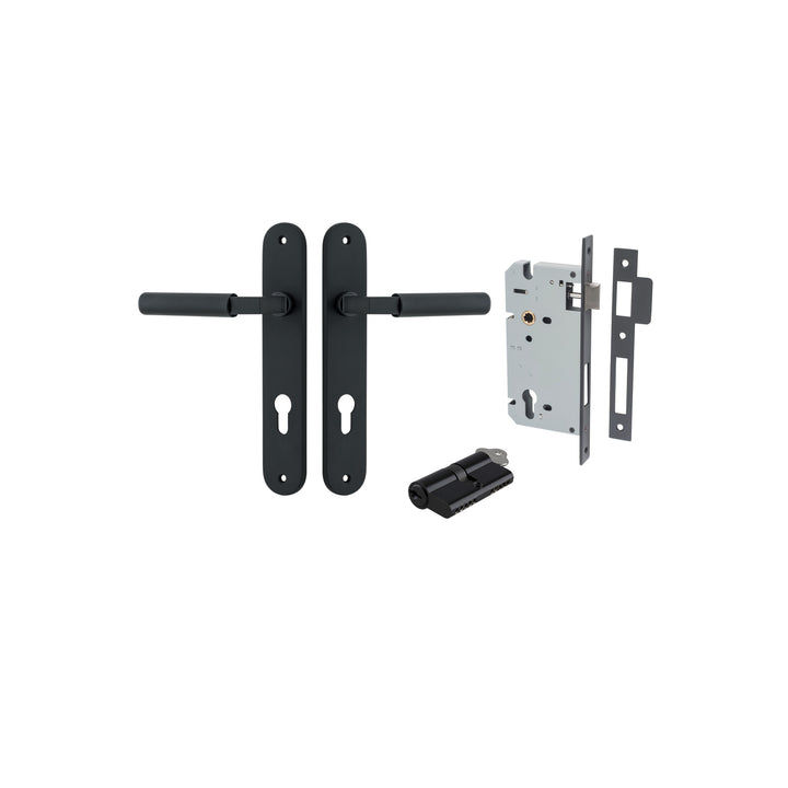 Brunswick Lever - Oval Backplate Entrance Kit with High Security Lock Matt Black