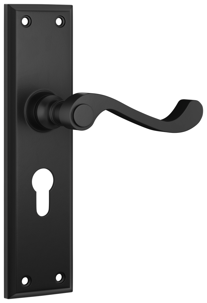 Door Lever Milton Euro Pair Matt Black H200xW50xP68mm