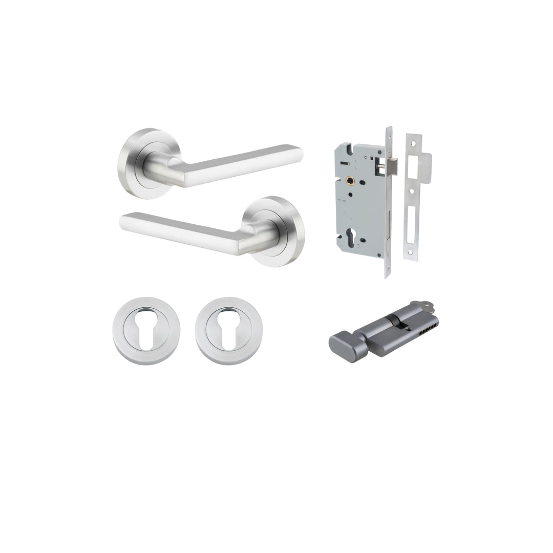 Baltimore Lever - Round Rose Entrance Kit with Separate High Security Lock Brushed Chrome