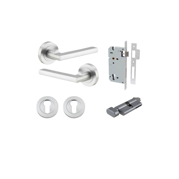 Baltimore Lever - Round Rose Entrance Kit with Separate High Security Lock Brushed Chrome
