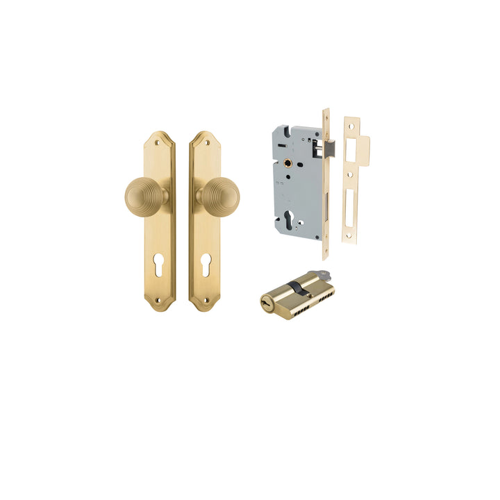 Guildford Knob - Shouldered Backplate Entrance Kit with High Security Lock Brushed Brass