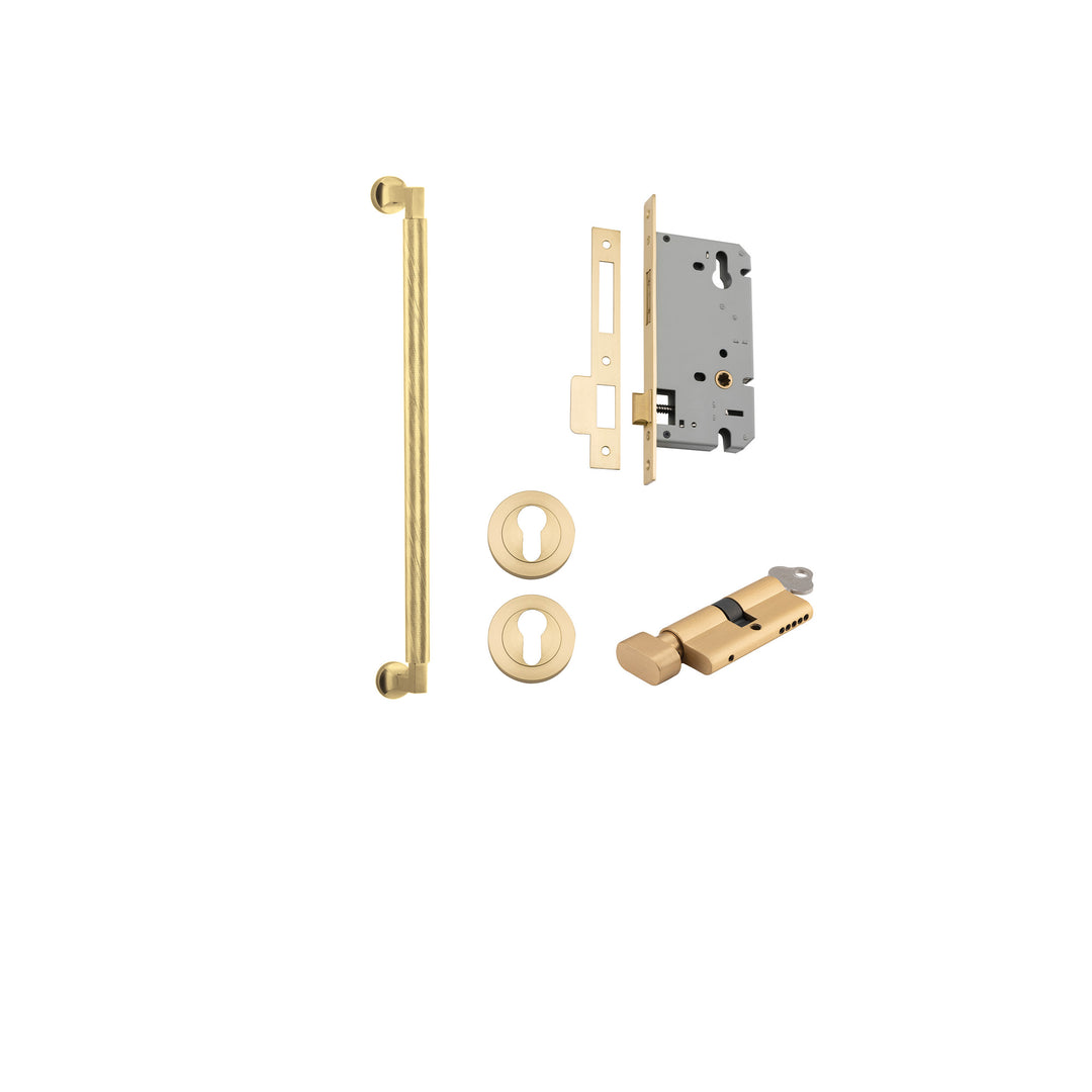 Brunswick Pull Handle - 450mm Entrance Kit with Separate High Security Lock Brushed Gold PVD