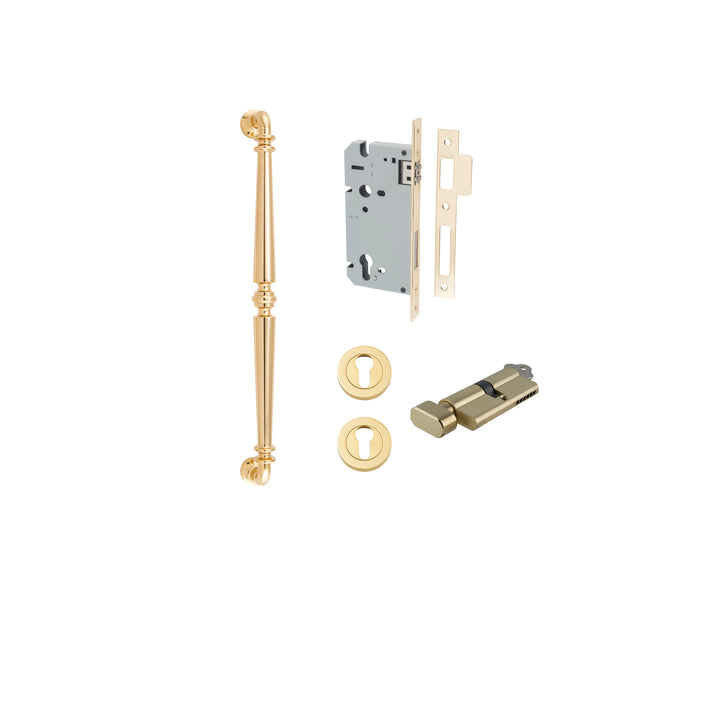 Sarlat Pull Handle - 450mm Entrance Kit with Separate High Security Lock Polished Brass