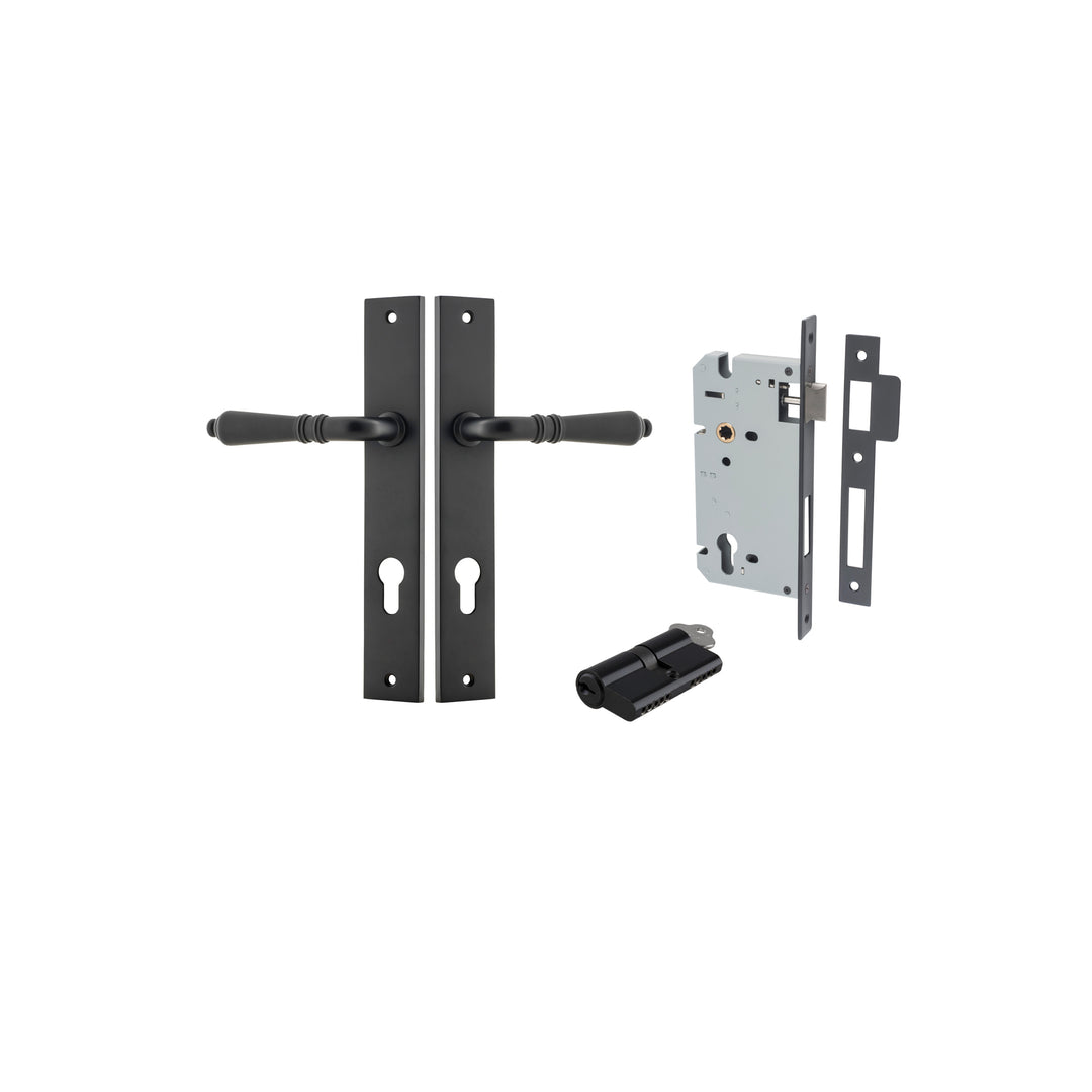 Sarlat Lever - Rectangular Backplate Entrance Kit with High Security Lock Matt Black