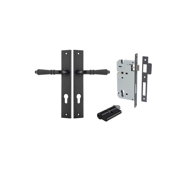 Sarlat Lever - Rectangular Backplate Entrance Kit with High Security Lock Matt Black