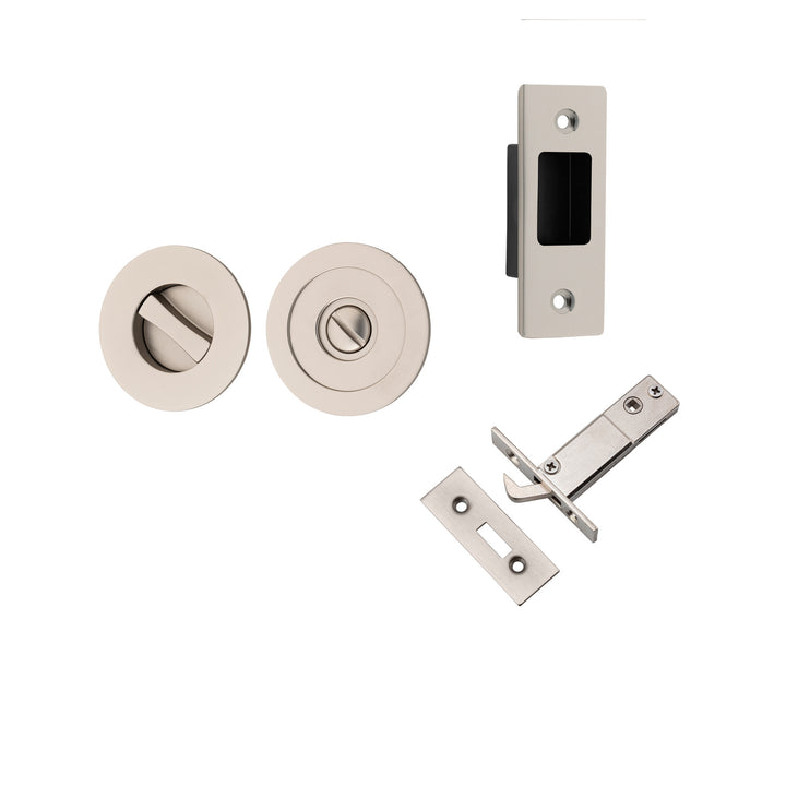 Round Sliding Door Pull Privacy Kit with Inbuilt Privacy Turn Satin Nickel