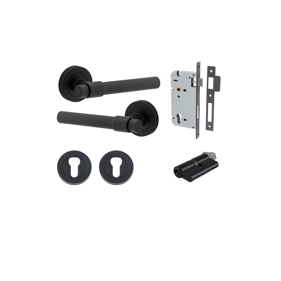 Helsinki Lever - Round Rose Entrance Kit with Separate High Security Lock Matt Black