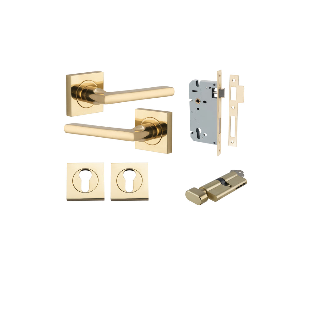 Baltimore Lever - Square Rose Entrance Kit with Separate High Security Lock Polished Brass