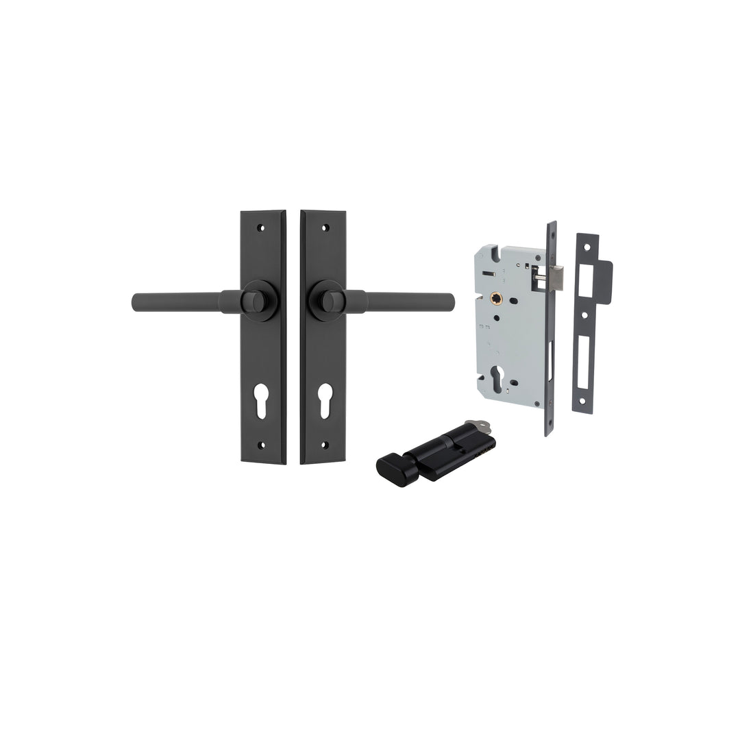Helsinki Lever - Chamfered Backplate Entrance Kit with High Security Lock Matt Black