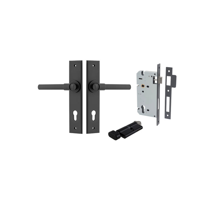 Helsinki Lever - Chamfered Backplate Entrance Kit with High Security Lock Matt Black