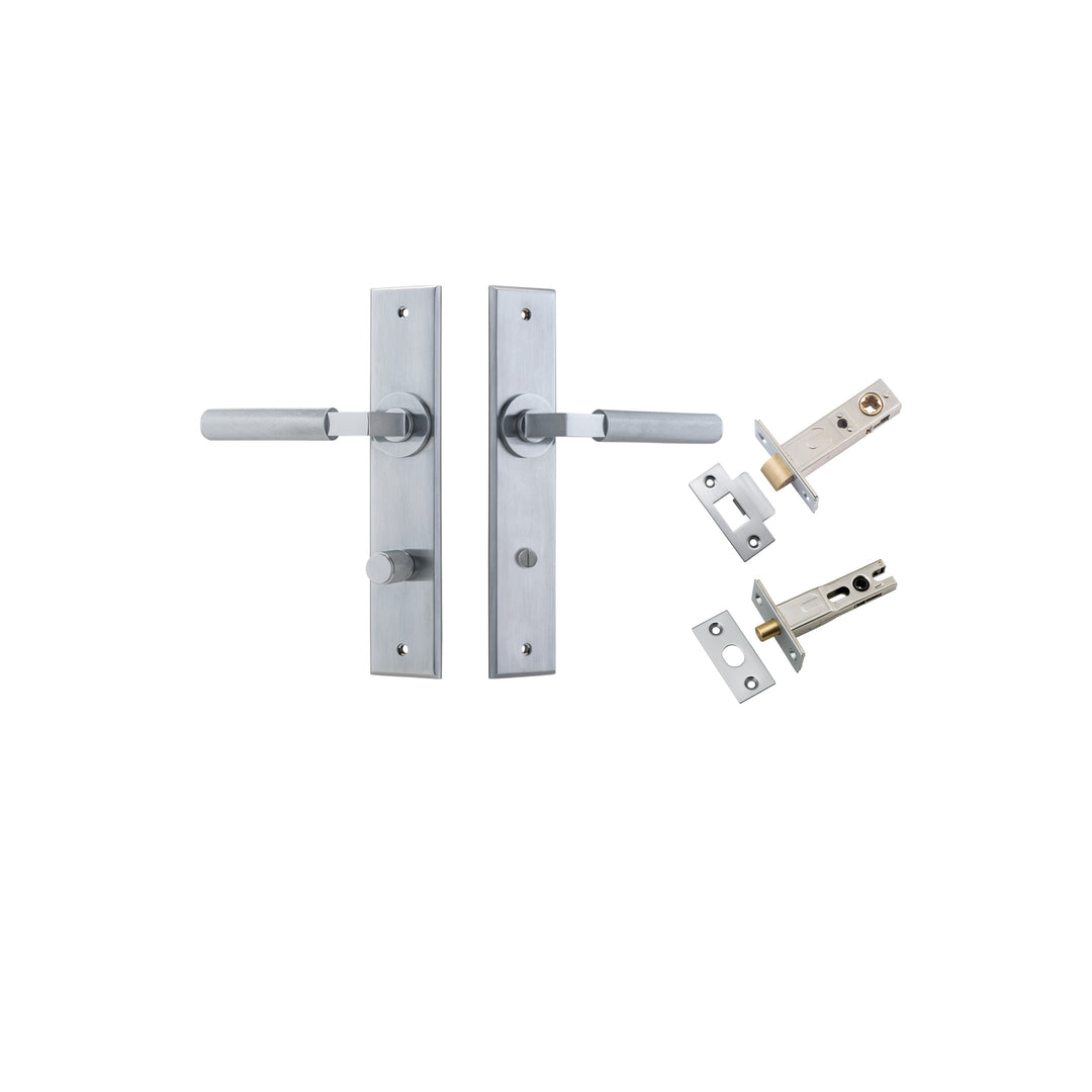 Brunswick Lever - Chamfered Backplate Privacy Kit Brushed Chrome