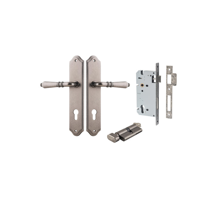 Sarlat Lever - Shouldered Backplate Entrance Kit with High Security Lock Distressed Nickel