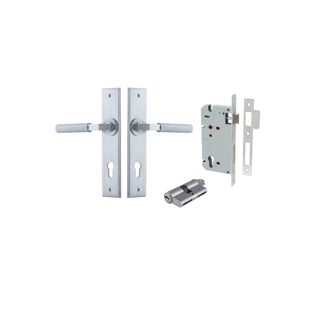 Brunswick Lever - Chamfered Backplate Entrance Kit with High Security Lock Brushed Chrome