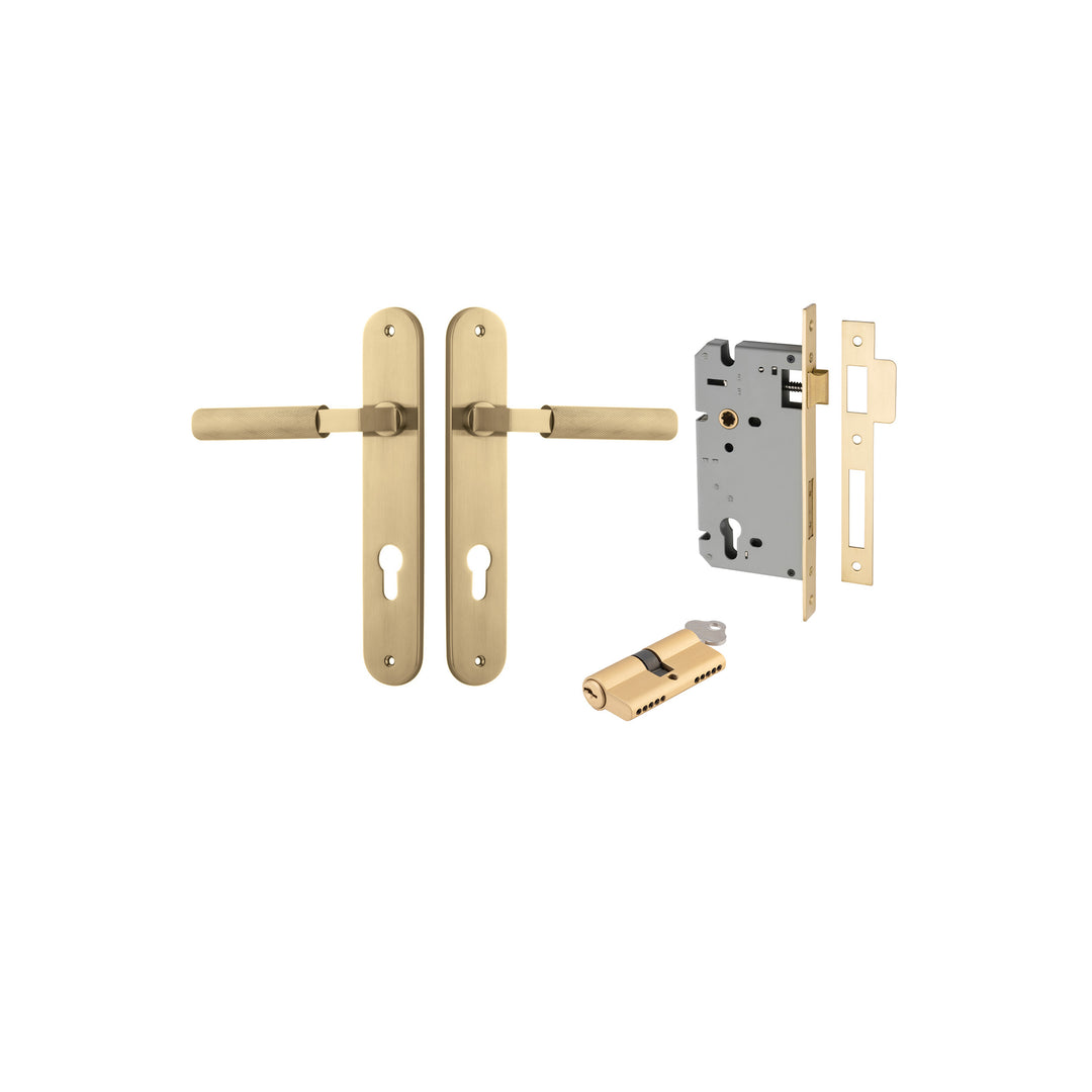 Brunswick Lever - Oval Backplate Entrance Kit with High Security Lock Brushed Gold PVD