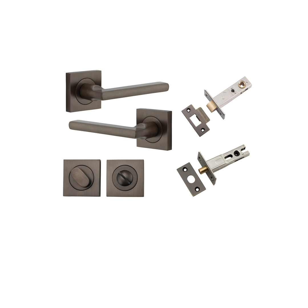 Baltimore Lever - Square Rose Privacy Kit with Separate Privacy Turn Signature Brass