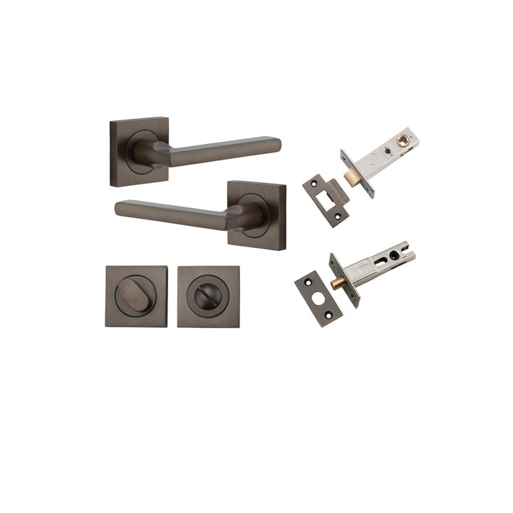 Baltimore Lever - Square Rose Privacy Kit with Separate Privacy Turn Signature Brass